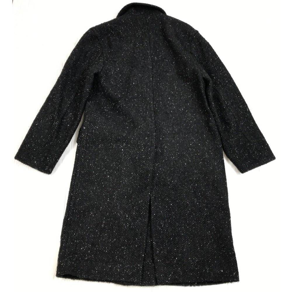 MNG Double-Breasted Coat Womens XS Wool Blend Black Tweed Long Italian New